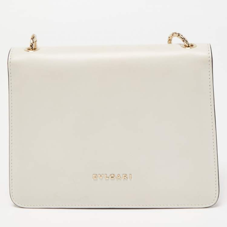 Pre Owned Bvlgari Off White Leather Studded Small Serpenti Forever Shoulder Bag