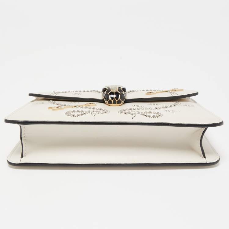 Pre Owned Bvlgari Off White Leather Studded Small Serpenti Forever Shoulder Bag