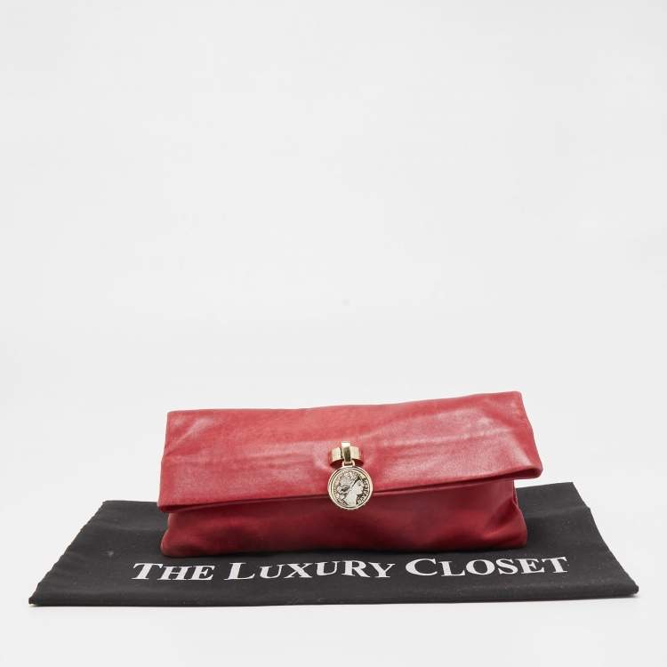 Pre Owned Bvlgari Red Leather Monete Clutch