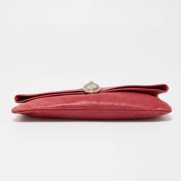 Pre Owned Bvlgari Red Leather Monete Clutch