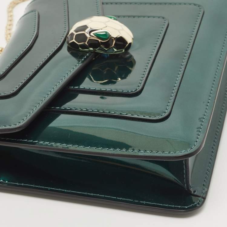 Pre Owned Bvlgari Green Patent Leather Small Serpenti Forever Crossbody Bag