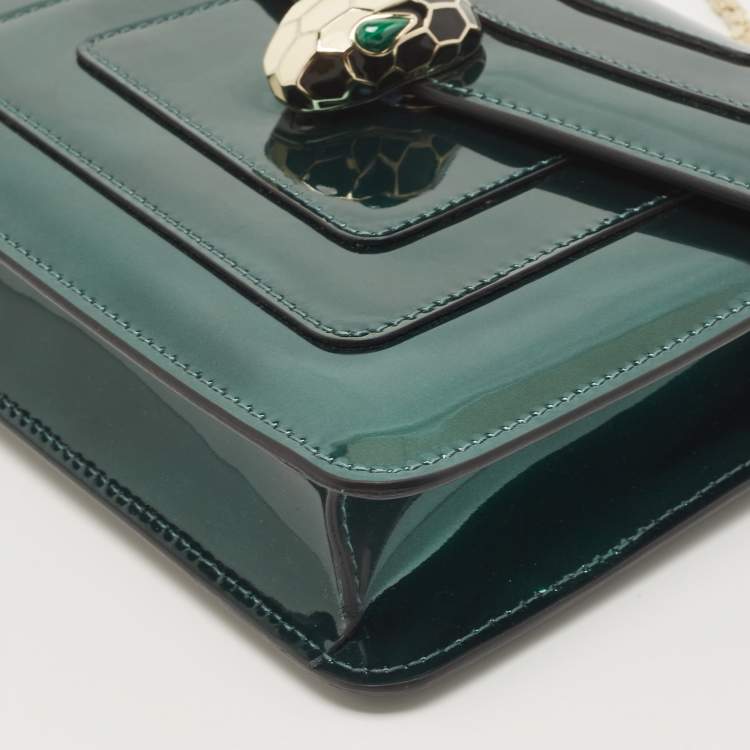 Pre Owned Bvlgari Green Patent Leather Small Serpenti Forever Crossbody Bag