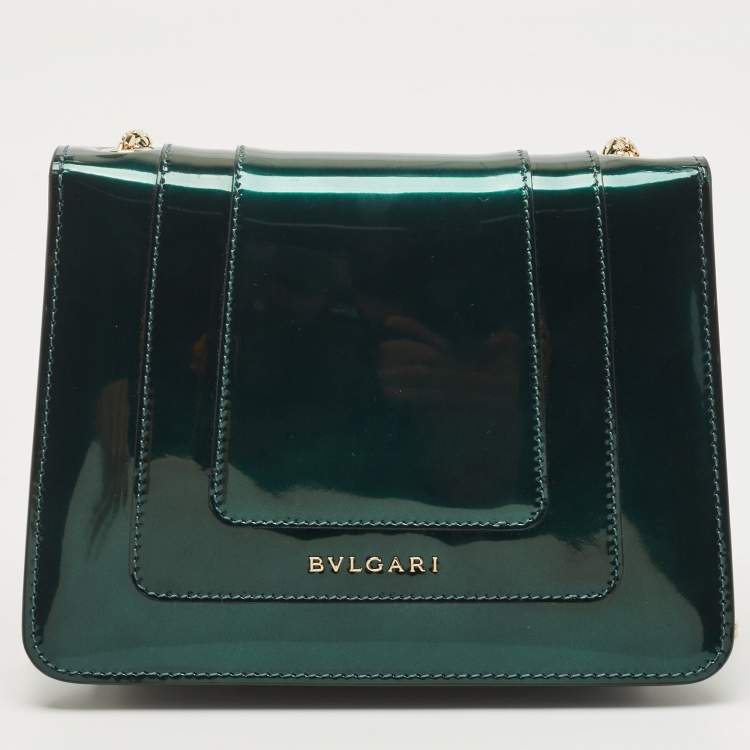 Pre Owned Bvlgari Green Patent Leather Small Serpenti Forever Crossbody Bag
