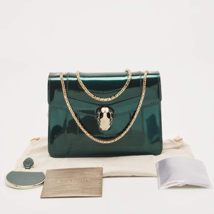 Pre Owned Bvlgari Green Patent Leather Small Serpenti Forever Crossbody Bag