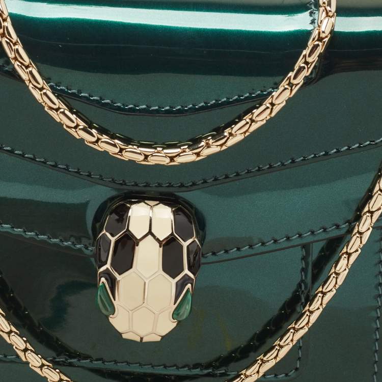 Pre Owned Bvlgari Green Patent Leather Small Serpenti Forever Crossbody Bag