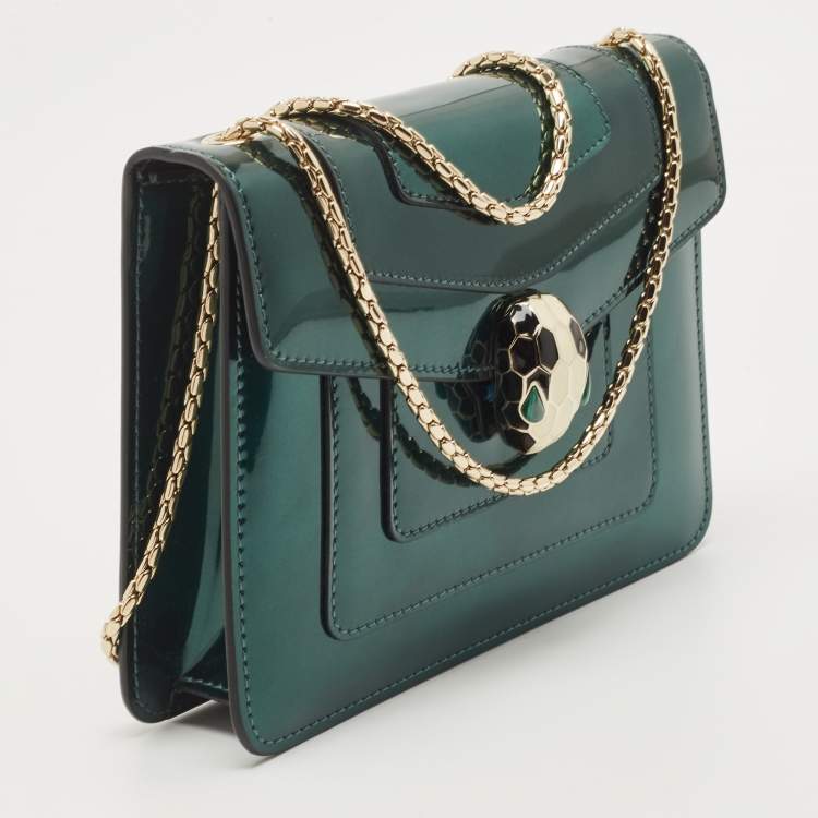Pre Owned Bvlgari Green Patent Leather Small Serpenti Forever Crossbody Bag