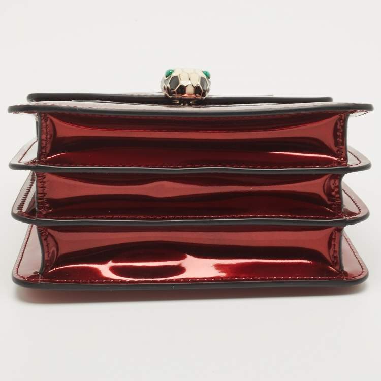 Pre Owned Bvlgari Red Patent Leather Serpenti Forever Flap Top Handle Bag