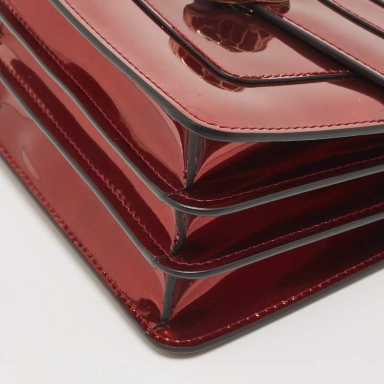 Pre Owned Bvlgari Red Patent Leather Serpenti Forever Flap Top Handle Bag