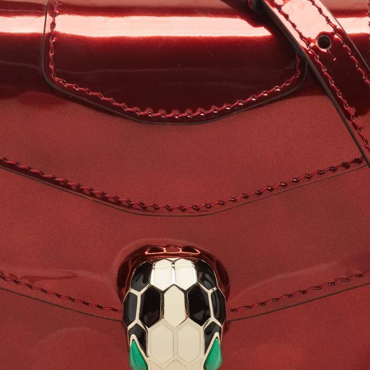 Pre Owned Bvlgari Red Patent Leather Serpenti Forever Flap Top Handle Bag