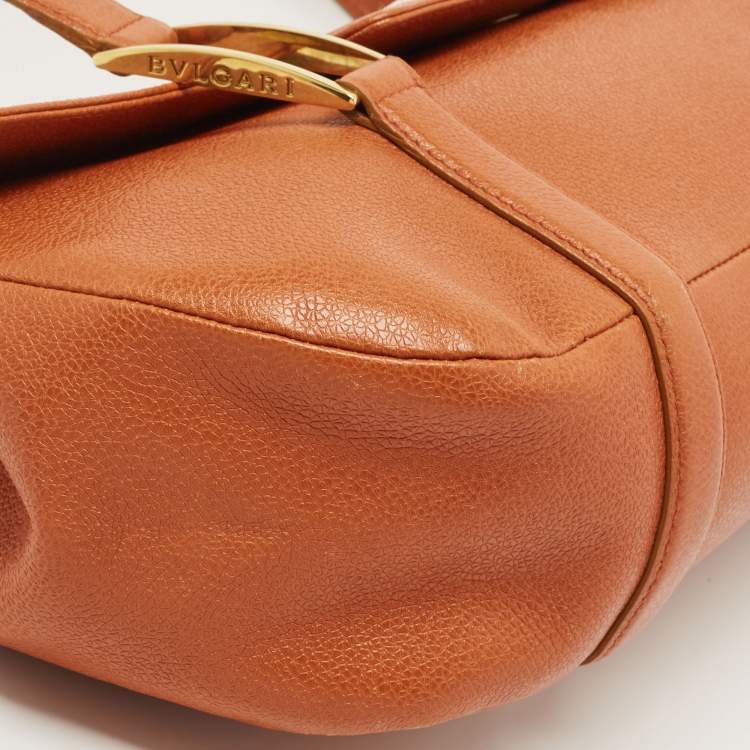 Pre Owned Bvlgari Tan Leather Logo Satchel
