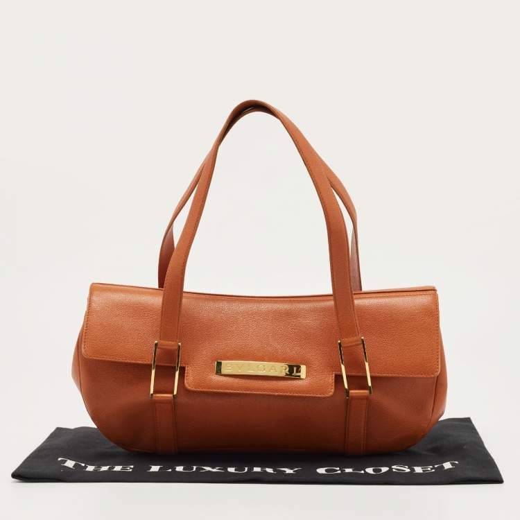 Pre Owned Bvlgari Tan Leather Logo Satchel