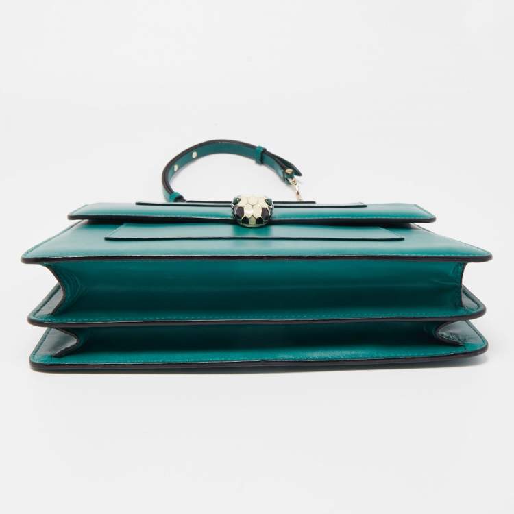 Pre Owned Bvlgari Green Malachite Leather Serpenti Forever Top Handle Bag