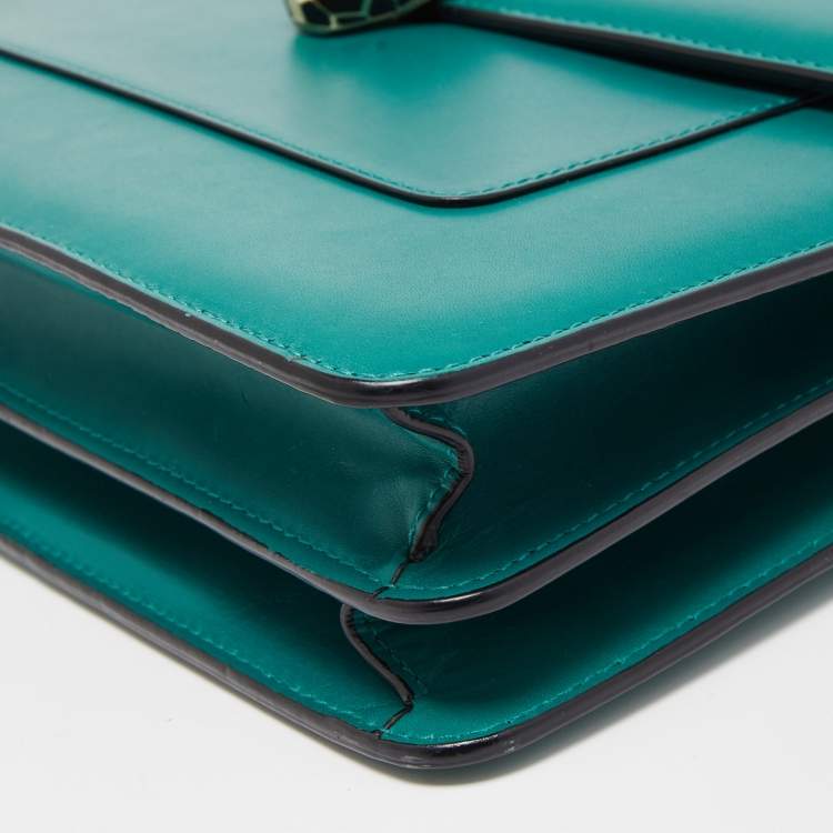 Pre Owned Bvlgari Green Malachite Leather Serpenti Forever Top Handle Bag