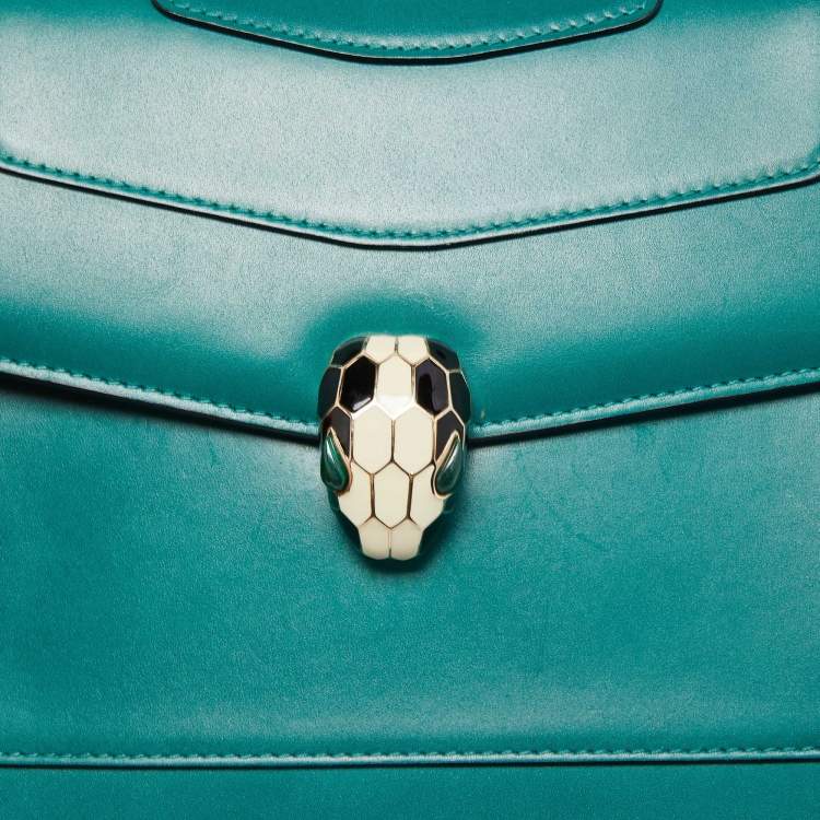 Pre Owned Bvlgari Green Malachite Leather Serpenti Forever Top Handle Bag