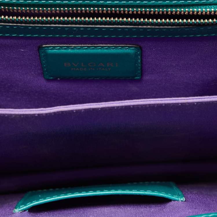 Pre Owned Bvlgari Green Malachite Leather Serpenti Forever Top Handle Bag