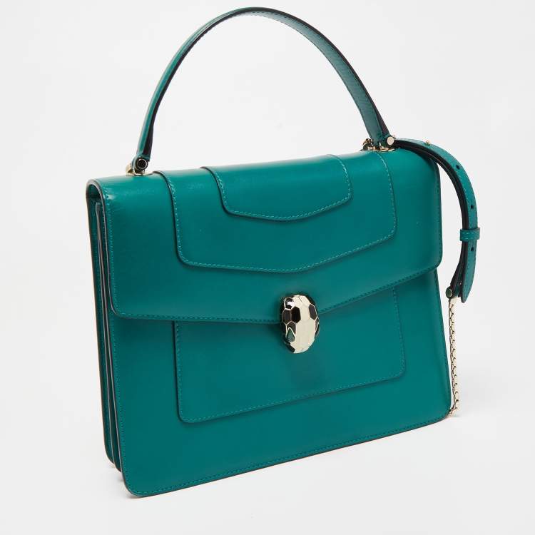 Pre Owned Bvlgari Green Malachite Leather Serpenti Forever Top Handle Bag