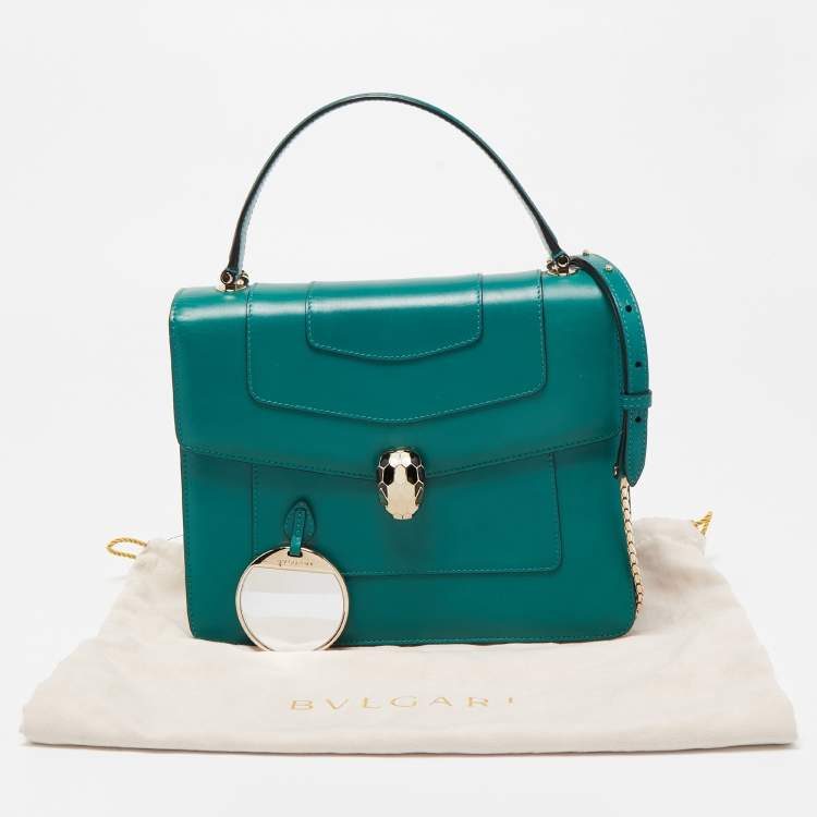 Pre Owned Bvlgari Green Malachite Leather Serpenti Forever Top Handle Bag