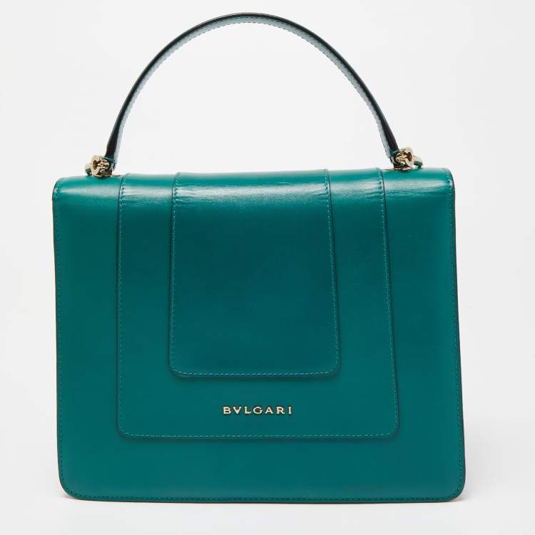 Pre Owned Bvlgari Green Malachite Leather Serpenti Forever Top Handle Bag