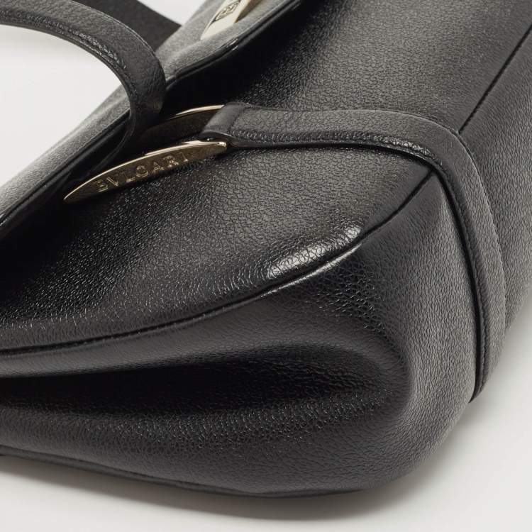 Pre Owned Bvlgari Black Leather Logo Shoulder Bag