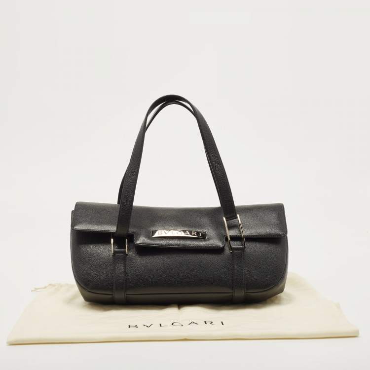 Pre Owned Bvlgari Black Leather Logo Shoulder Bag
