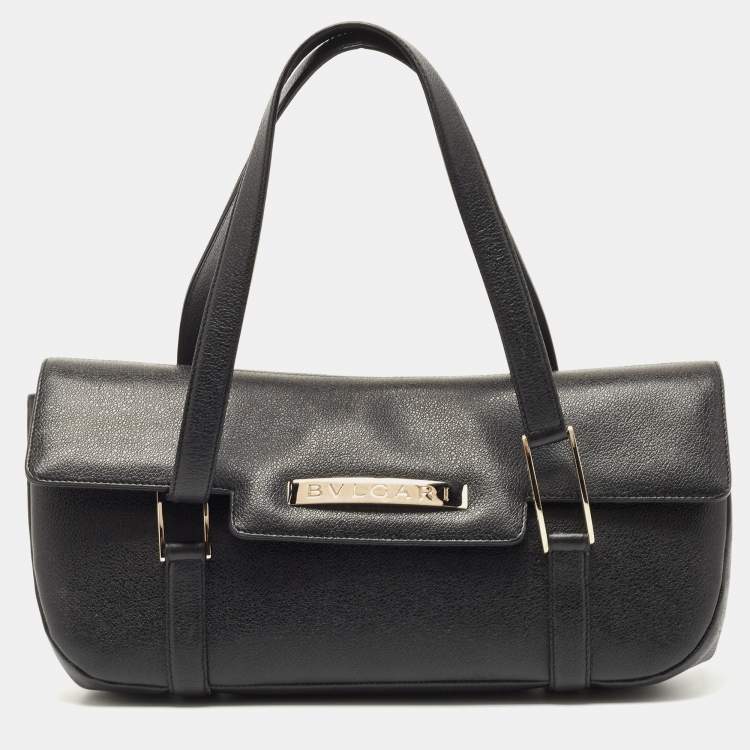 Pre Owned Bvlgari Black Leather Logo Shoulder Bag