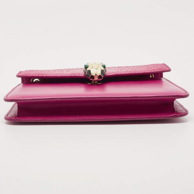 Pre Owned Bvlgari Pink Stingray and Leather Serpenti Forever Shoulder Bag