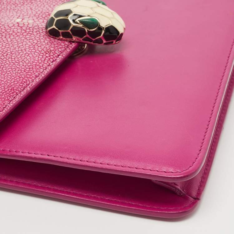 Pre Owned Bvlgari Pink Stingray and Leather Serpenti Forever Shoulder Bag