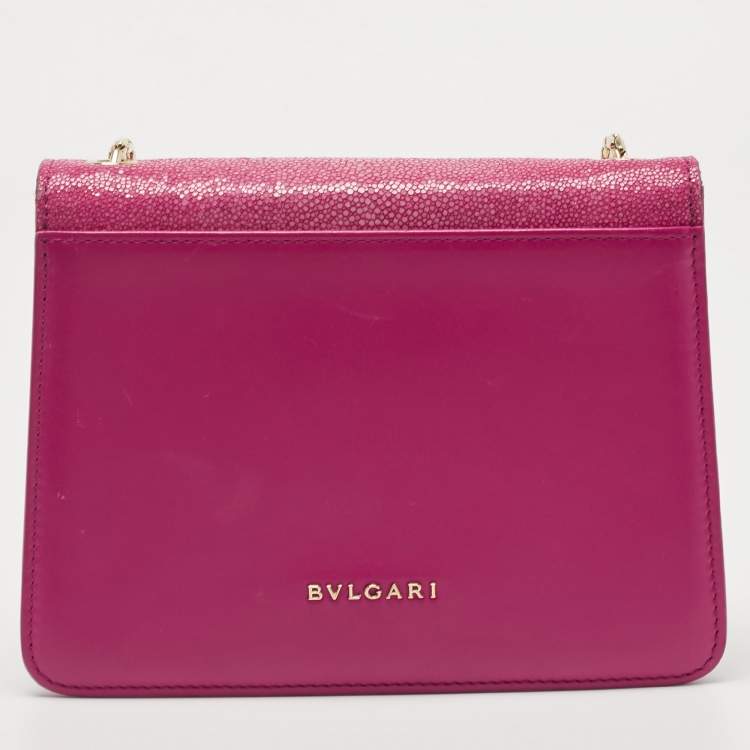 Pre Owned Bvlgari Pink Stingray and Leather Serpenti Forever Shoulder Bag