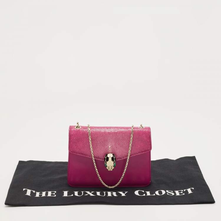 Pre Owned Bvlgari Pink Stingray and Leather Serpenti Forever Shoulder Bag