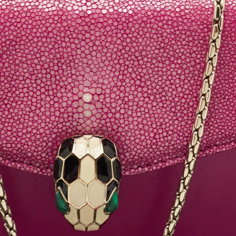 Pre Owned Bvlgari Pink Stingray and Leather Serpenti Forever Shoulder Bag