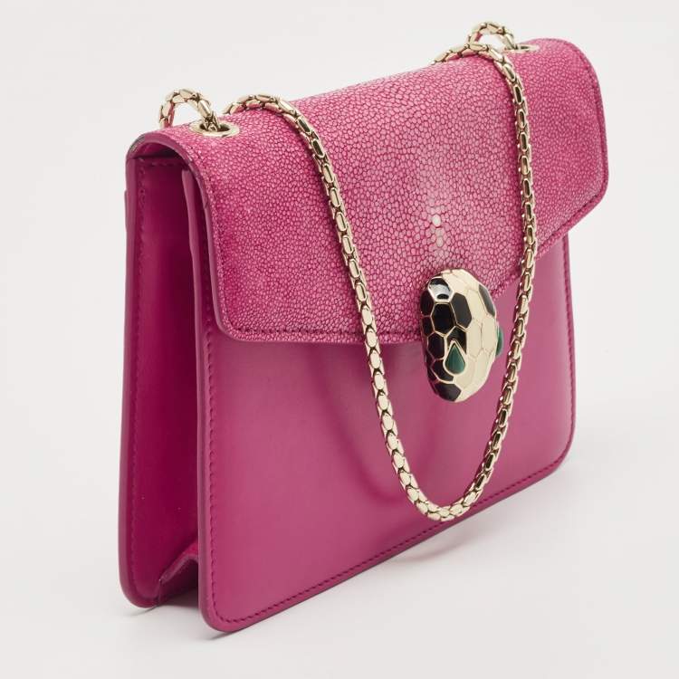 Pre Owned Bvlgari Pink Stingray and Leather Serpenti Forever Shoulder Bag