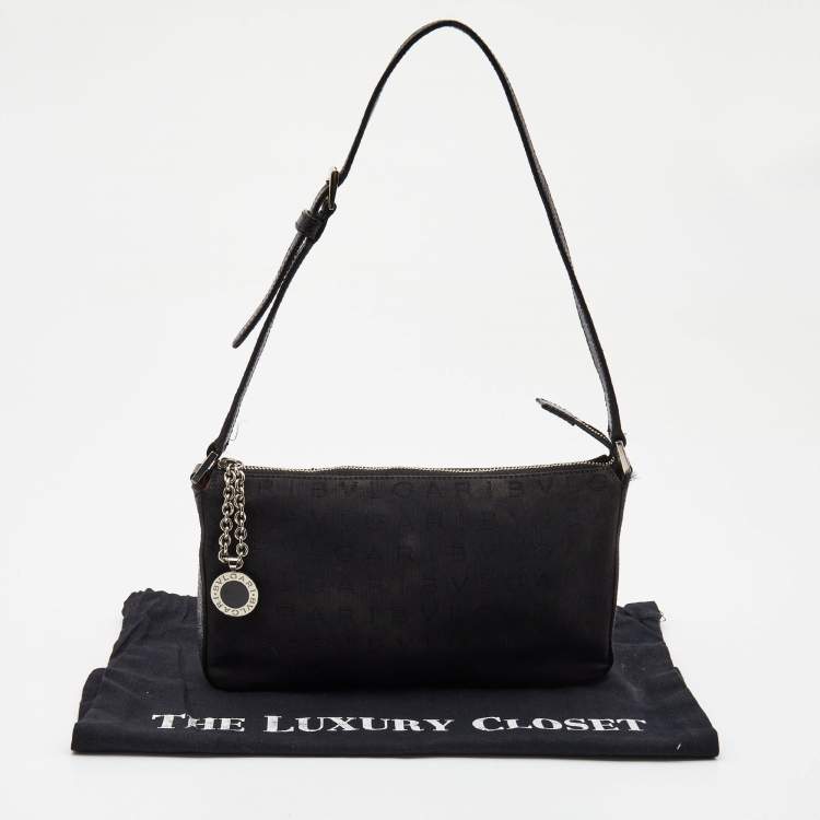 Pre Owned Bvlgari Black Macadam Canvas and Leather Zip Baguette Bag