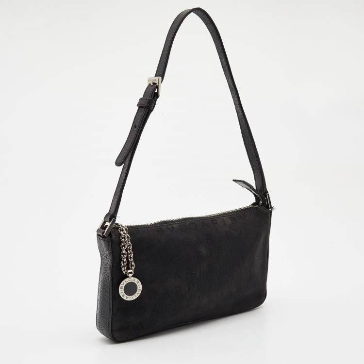Pre Owned Bvlgari Black Macadam Canvas and Leather Zip Baguette Bag