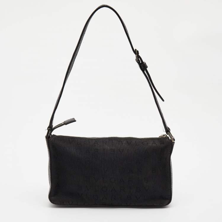 Pre Owned Bvlgari Black Macadam Canvas and Leather Zip Baguette Bag