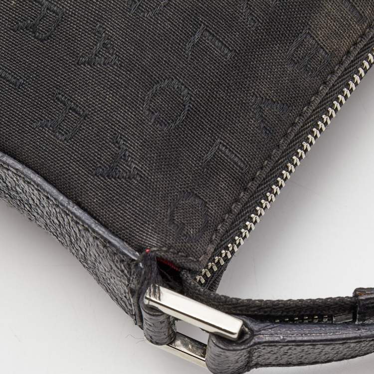 Pre Owned Bvlgari Black Macadam Canvas and Leather Zip Baguette Bag