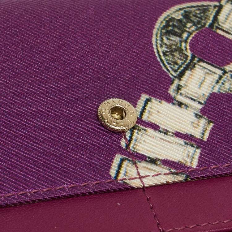 Pre Owned Bvlgari Purple Printed Fabric Metal Flap Continental Wallet