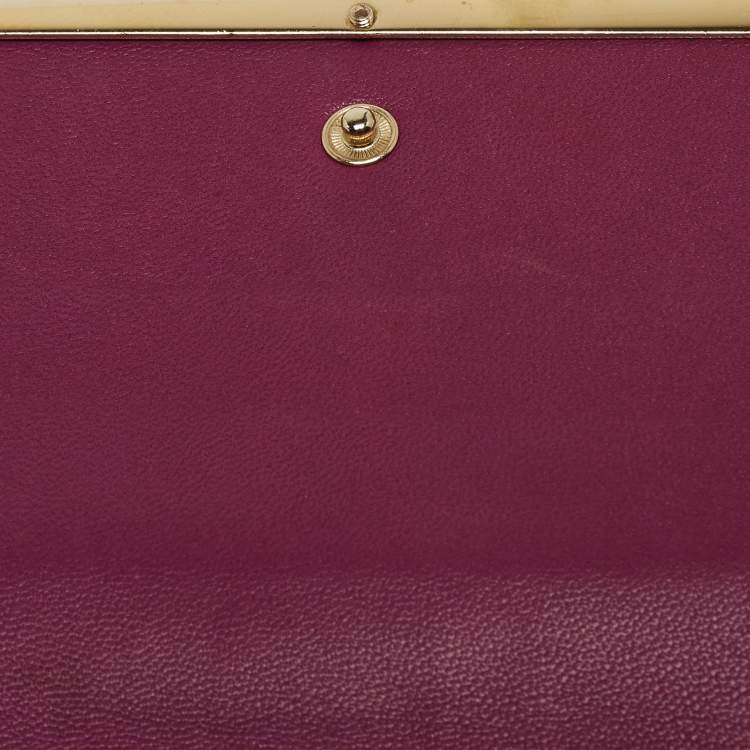 Pre Owned Bvlgari Purple Printed Fabric Metal Flap Continental Wallet