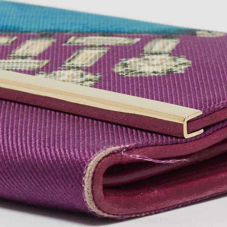 Pre Owned Bvlgari Purple Printed Fabric Metal Flap Continental Wallet