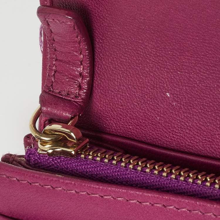 Pre Owned Bvlgari Purple Printed Fabric Metal Flap Continental Wallet