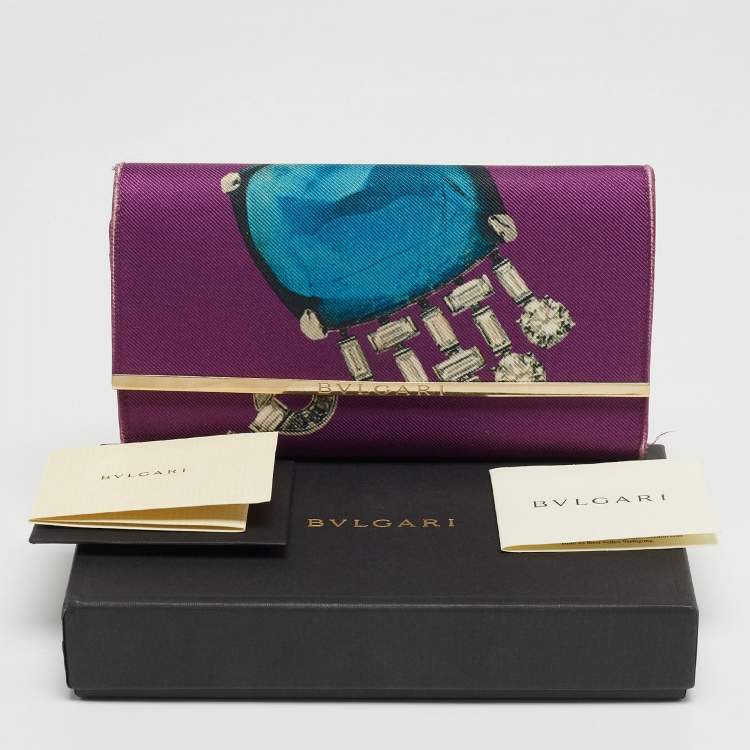 Pre Owned Bvlgari Purple Printed Fabric Metal Flap Continental Wallet