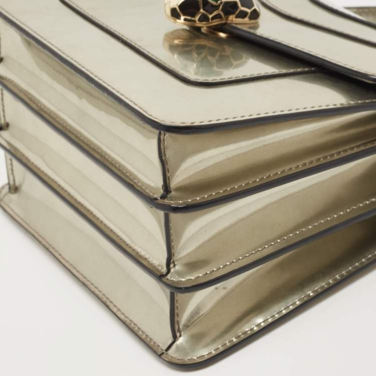 Pre Owned Bvlgari Metallic Mirror Leather Small Serpenti Forever Top Handle Bag