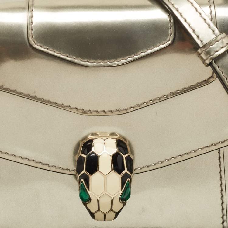 Pre Owned Bvlgari Metallic Mirror Leather Small Serpenti Forever Top Handle Bag