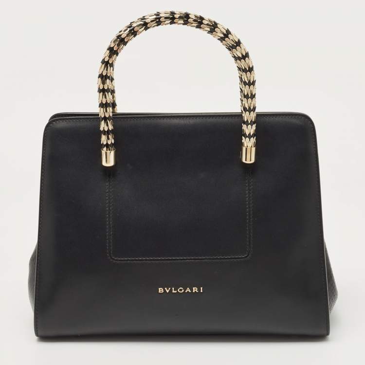 Pre Owned Bvlgari Black Leather and Snakeskin Serpenti Scaglie Tote
