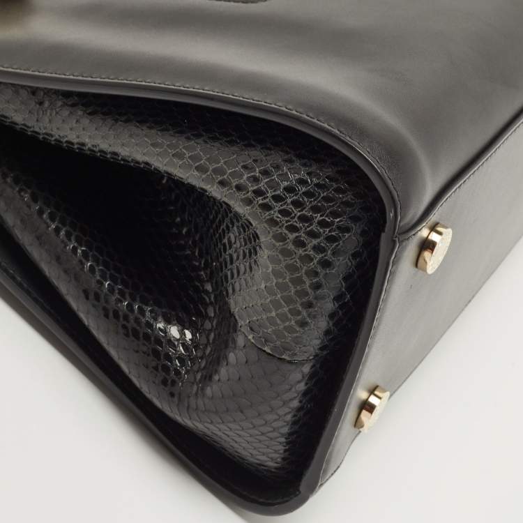 Pre Owned Bvlgari Black Leather and Snakeskin Serpenti Scaglie Tote