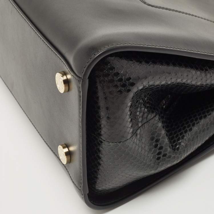 Pre Owned Bvlgari Black Leather and Snakeskin Serpenti Scaglie Tote