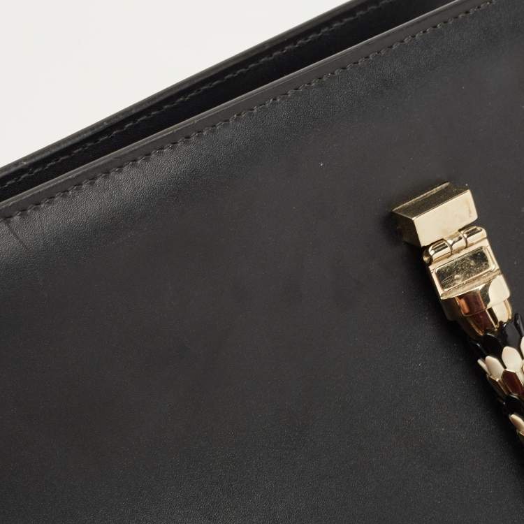 Pre Owned Bvlgari Black Leather and Snakeskin Serpenti Scaglie Tote