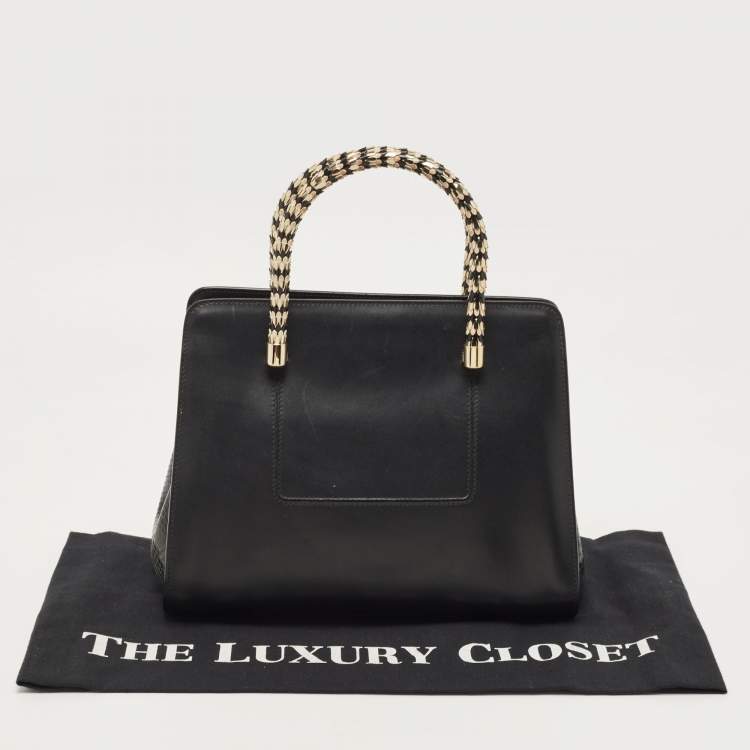 Pre Owned Bvlgari Black Leather and Snakeskin Serpenti Scaglie Tote