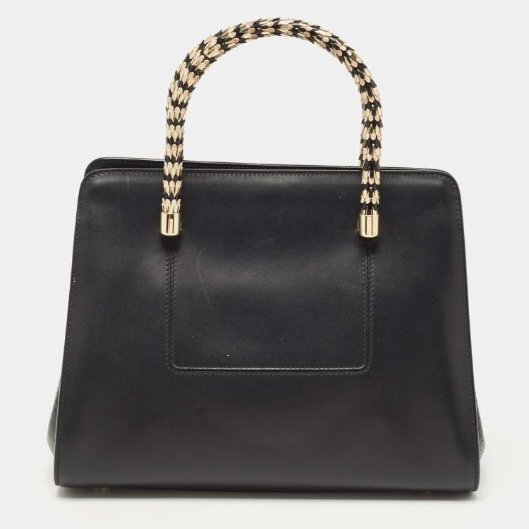 Pre Owned Bvlgari Black Leather and Snakeskin Serpenti Scaglie Tote