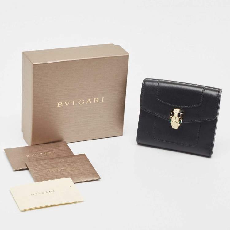 Pre Owned Bvlgari Black Leather Serpenti Forever Double Flap Compact Wallet