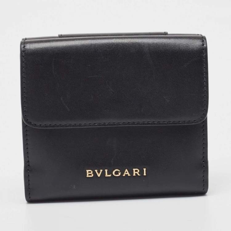 Pre Owned Bvlgari Black Leather Serpenti Forever Double Flap Compact Wallet
